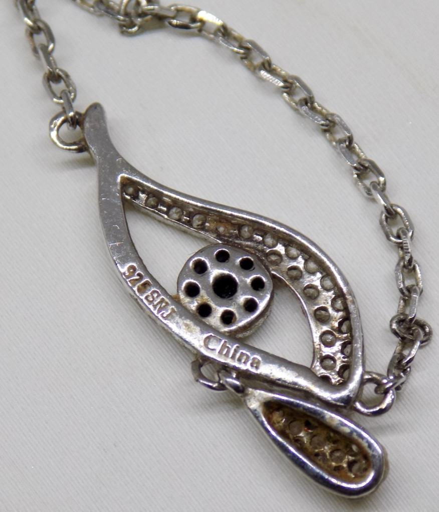 SNJ Eye of Horus 925 Sterling Silver Black & White CZ Pendant 18″ Necklace