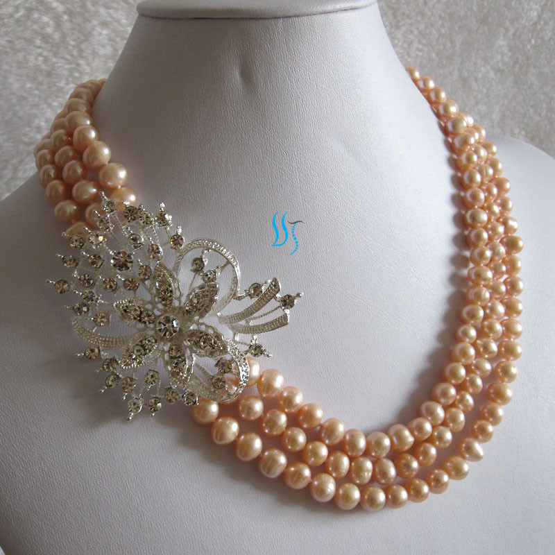 18-20″ 6-8mm 3Row Freshwater Pearl Necklace X2720 Wedding——MORE COLORS