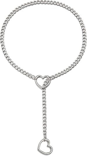 Heart O-Ring Slip Chain Necklace for Women Lariat Y Pandent Necklace Punk Gothic