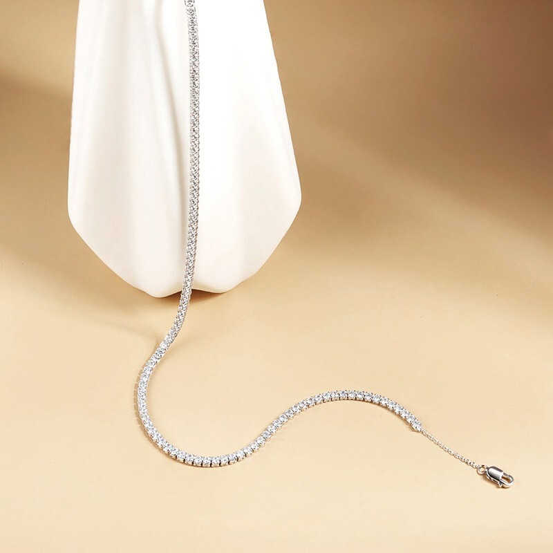 2mm Real Moissanite Tennis Chain Necklace 925 Sterling Silver Adjustable Choker