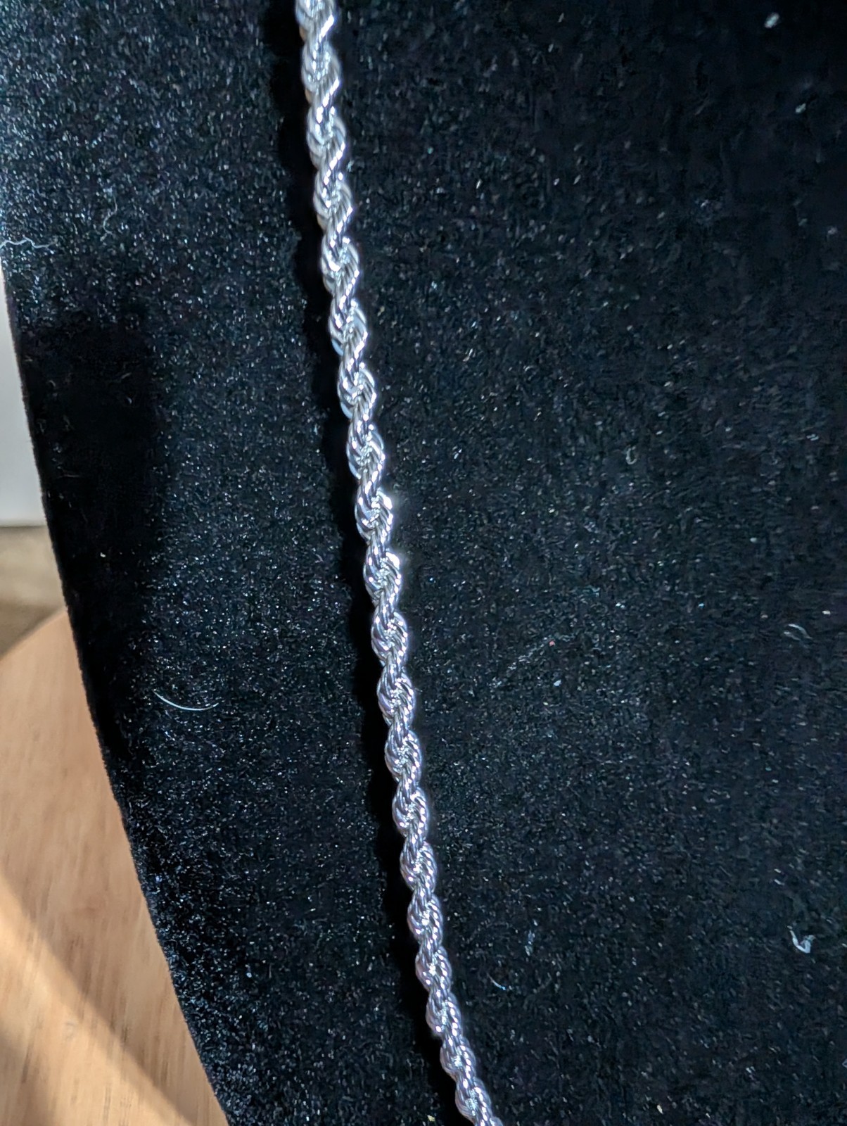 Silver Tone Rope Chain Necklace, Lobster Clasp Closure, No Stone, Undated Era
