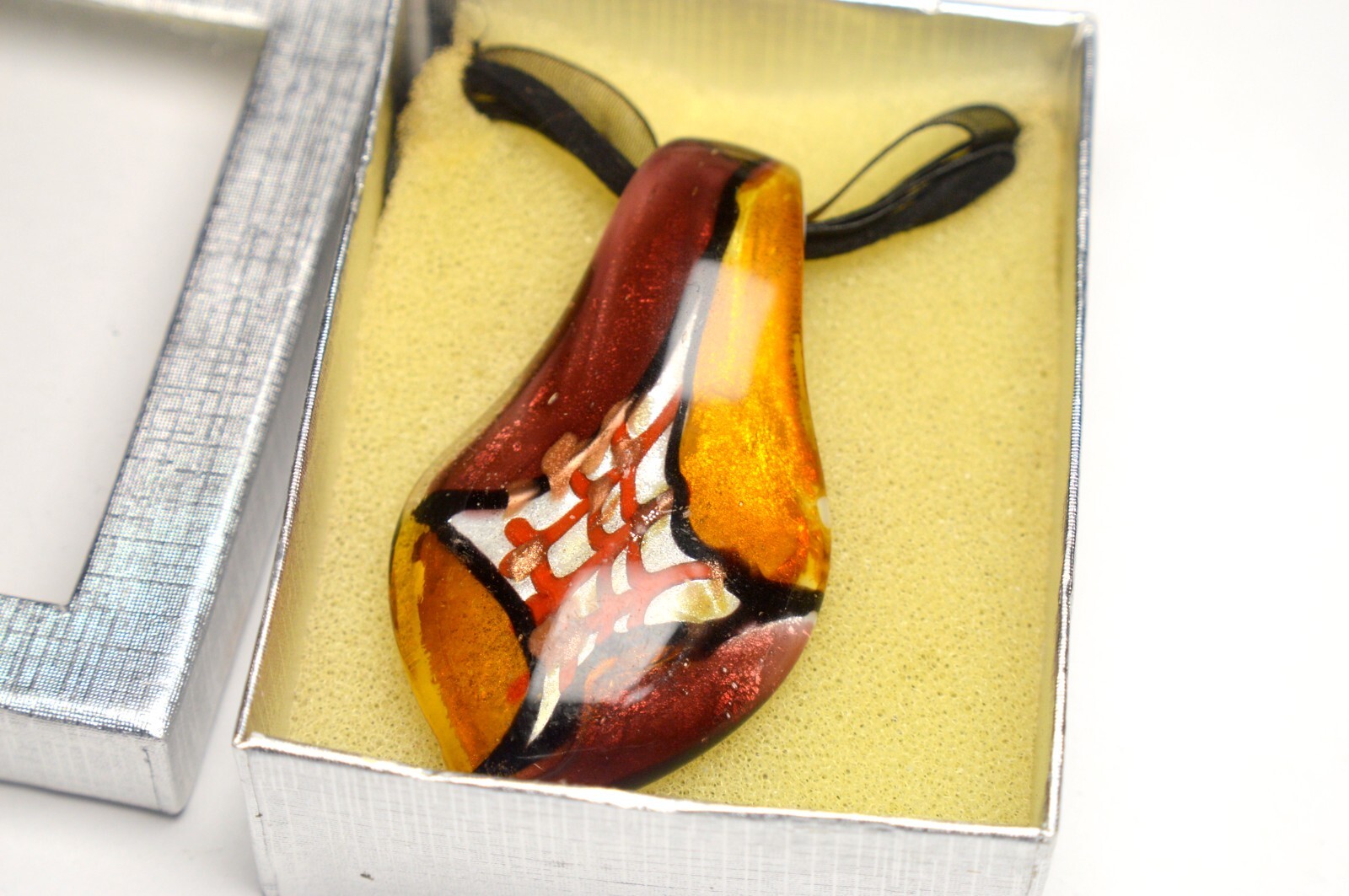 RRP 49,- NEW ITALY VENICE MURANO ORANGE & BROWN GLASS PENDANT IN BOX