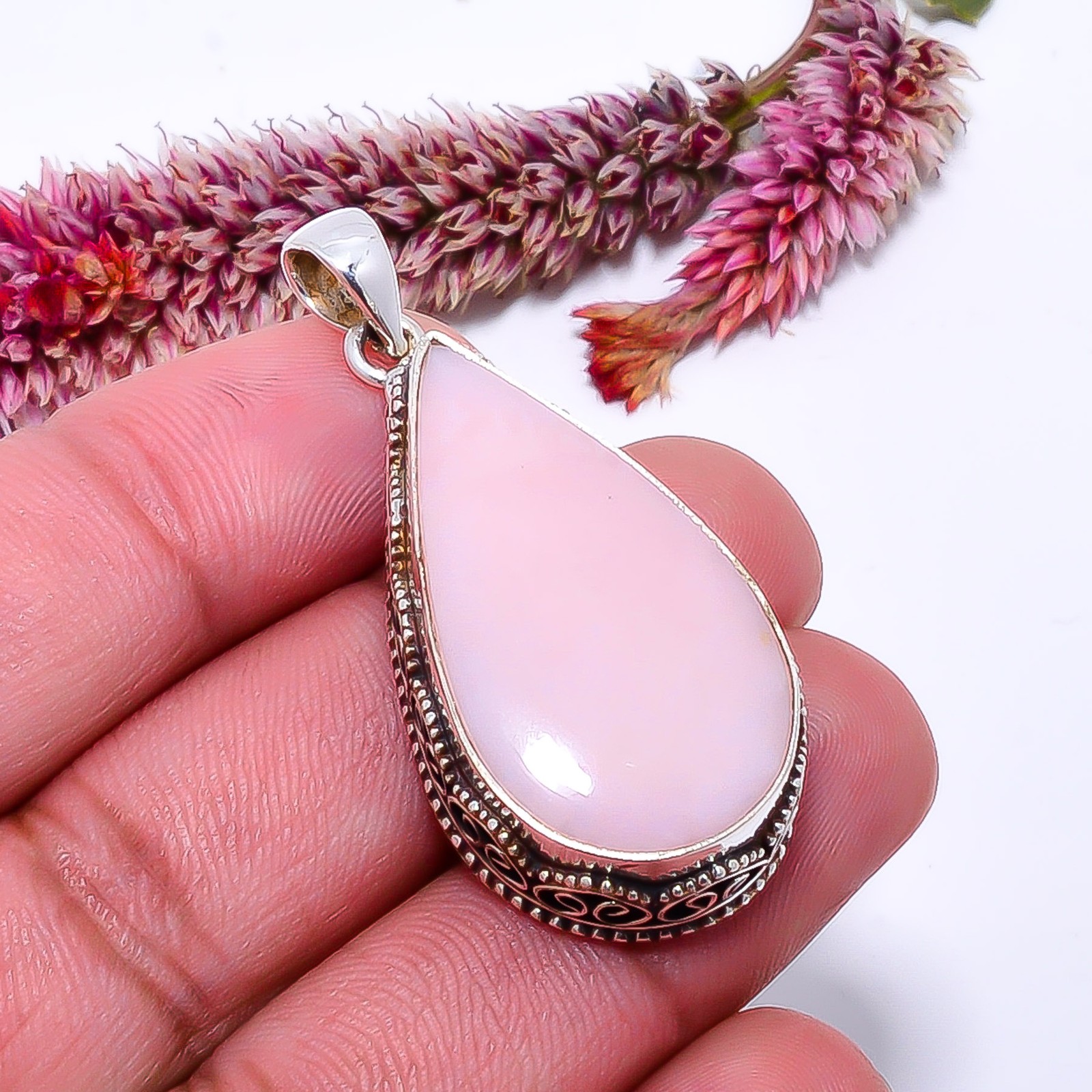 Pink Opal – Peru Fine Art 925 Sterling Silver Jewelry Pendant 1.87″ P10367114220
