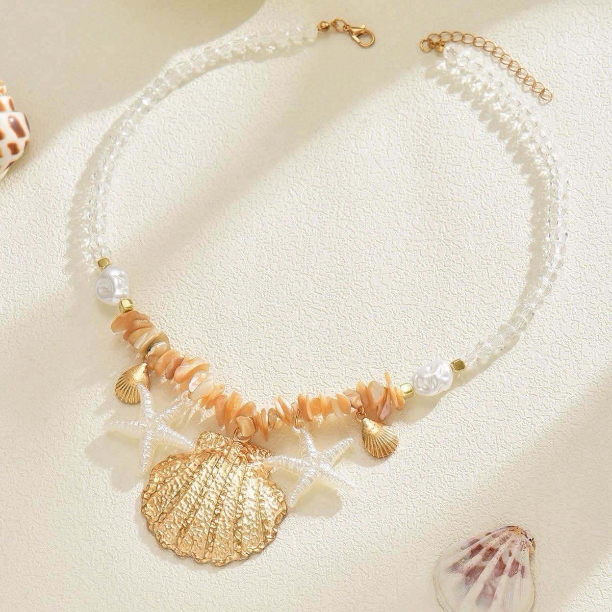 Boho Starfish Chain Alloy Conch Shell Pendant Clavicle Chain Women’s Necklace