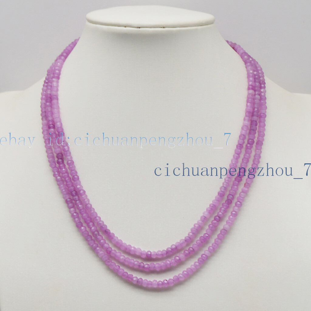 3 Rows Faceted 2x4mm Natural Purple Alexandrite Rondelle Beads Necklace 17-19”