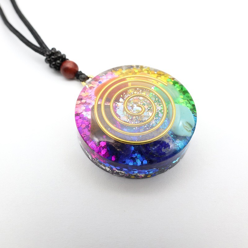 7 Chakra Necklace with Magnetic Energy Talisman – Handmade Crystal Resin Pendant