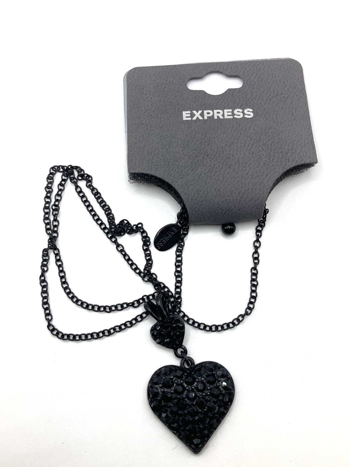 EXPRESS Modern Goth Y2K Style ALL Black Pendant Heart w/ Black Rhinestones