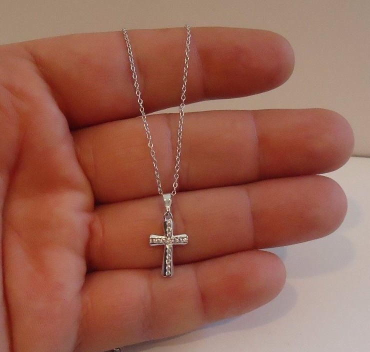 CROSS NECKLACE PENDANT W/ .45 CT LAB CREATED DIAMONDS 925 STERLING SILVER