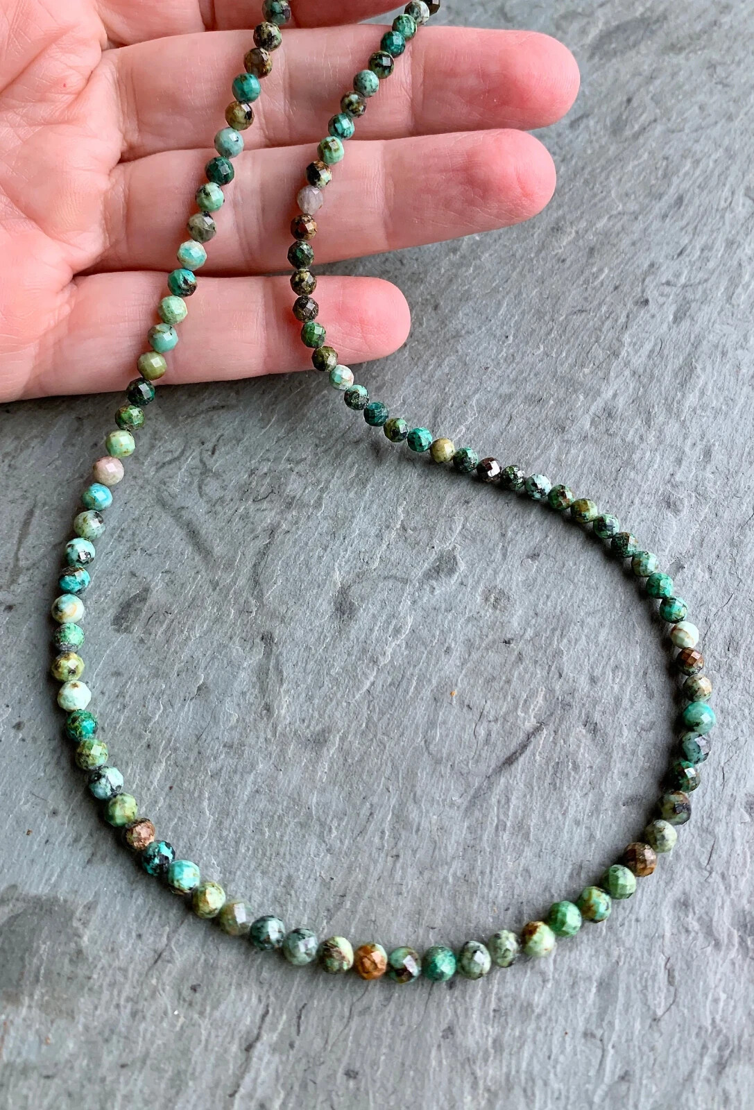 African Turquoise Choker Natural Green Stone Facted Necklace Healing Reiki Gift