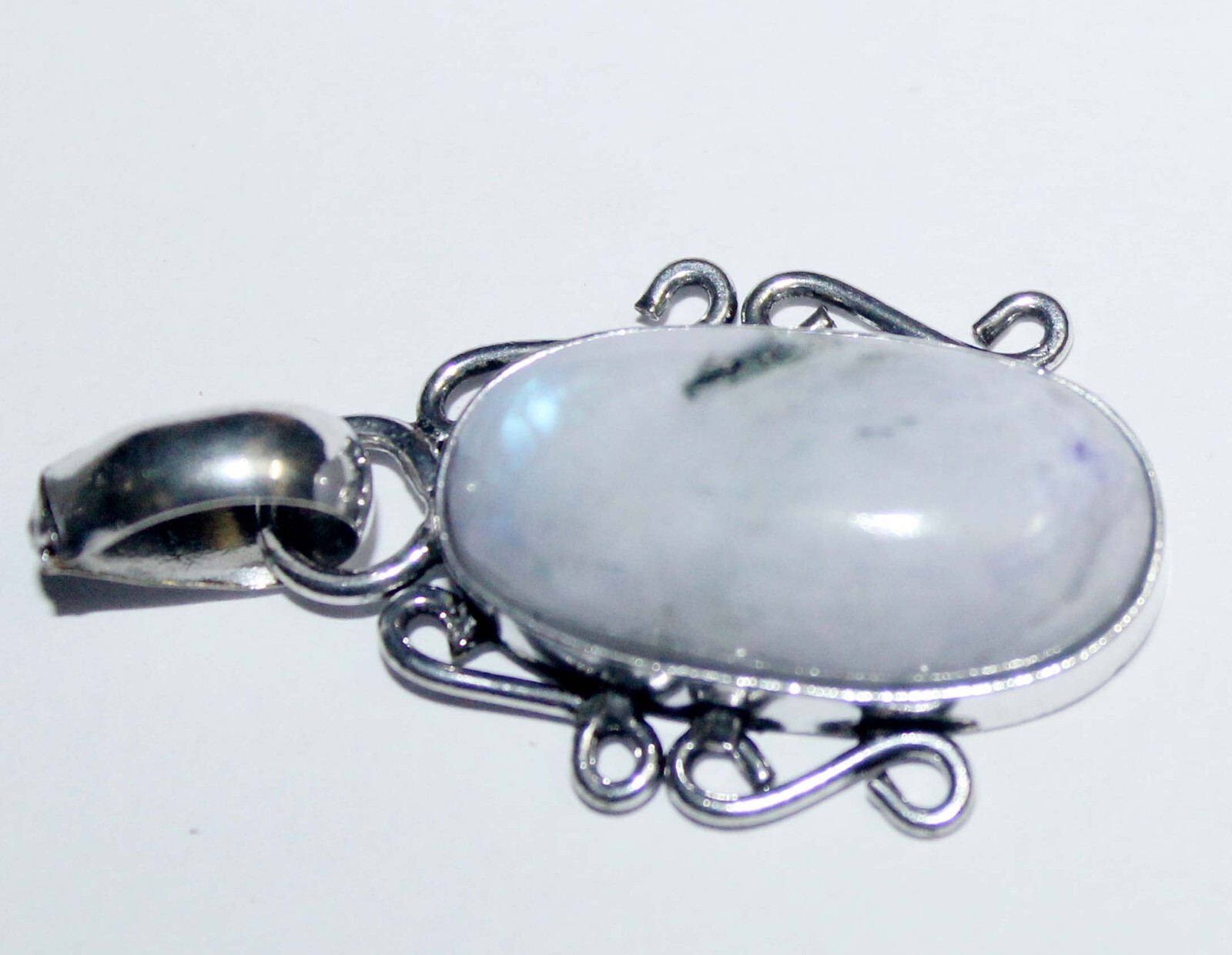 White Ranbow Oval Shape Gemstone Handmade Pendent Jewelry Size 1.5 Inch