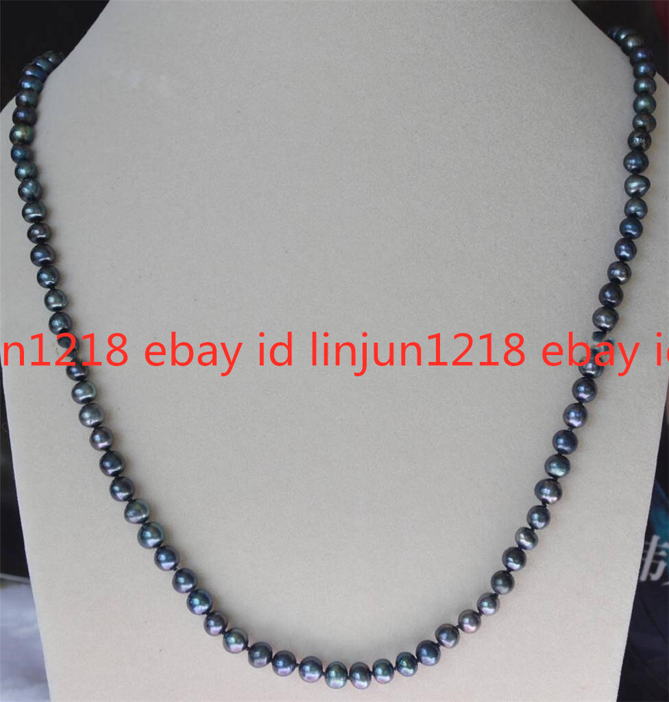 Real Natural 6-7mm Black Tahitian Freshwater Cultured Pearls Necklace 25 Inches