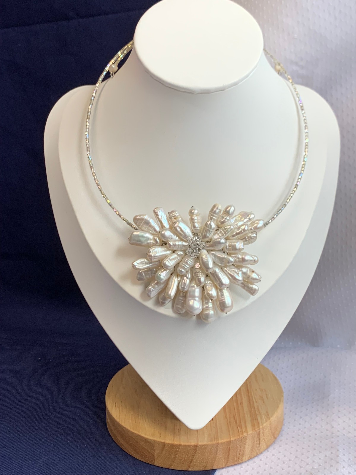 Pearl Cluster Choker 20″ Costume Jewelry Fresh Water Beaded Chain Necklace