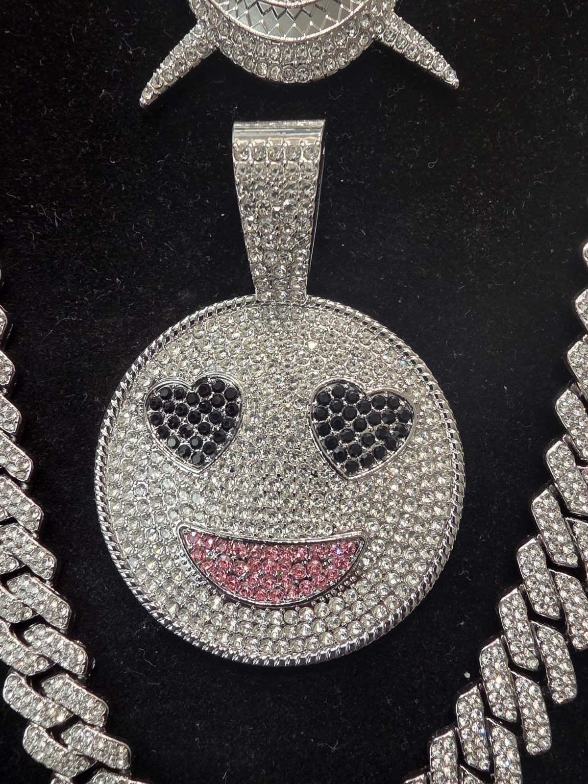 Iced Out Cuban Chain & 2 Pendants Set – Silver Plated with CZ Stones 24″×14mm
