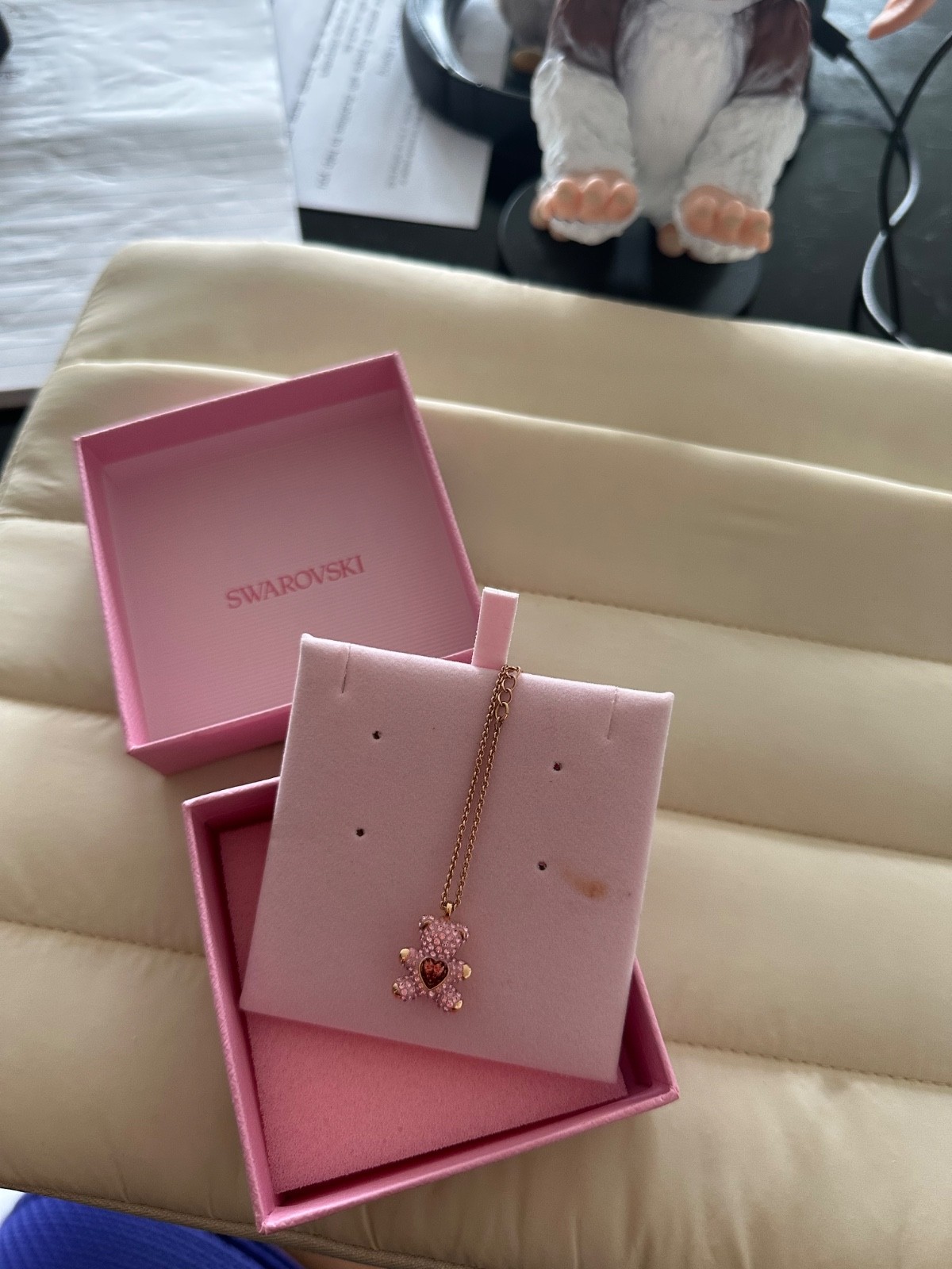 NEW Authentic SWAROVSKI RG Pink Heart Teddy Bear Pendant Necklace 5642976