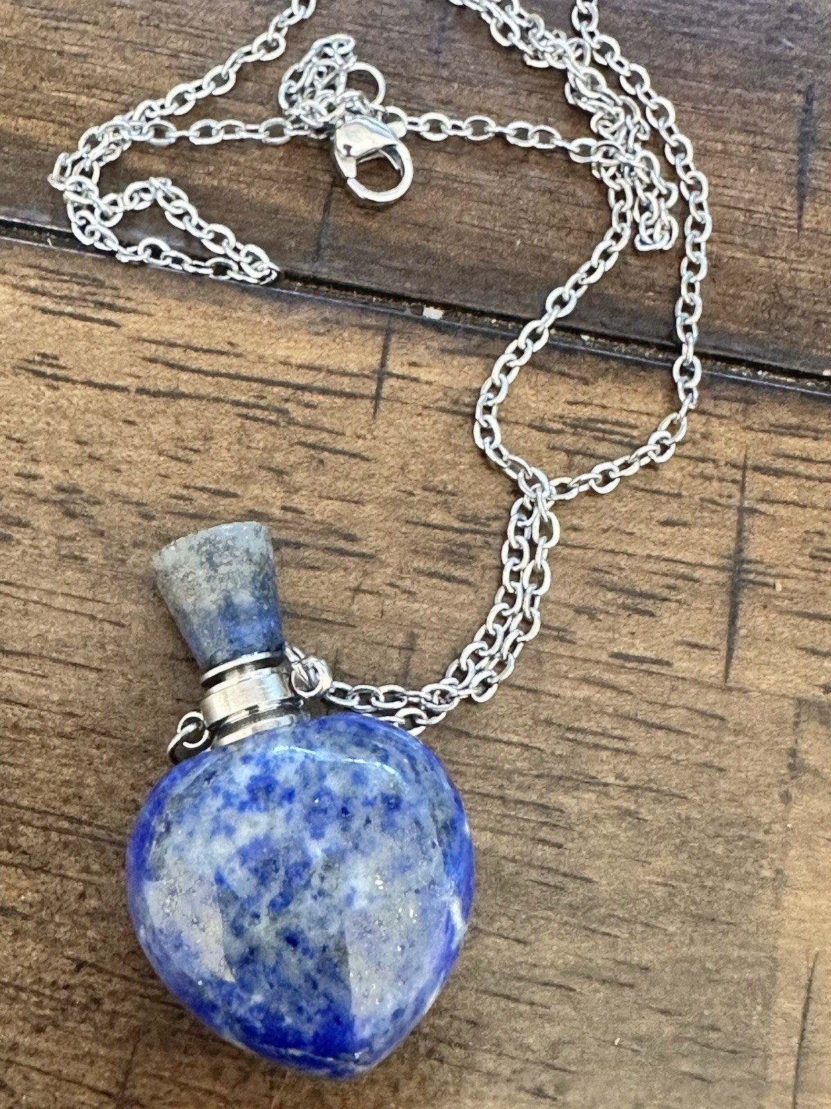 Natural Sodalite Heart Perfume Bottle Necklace Stainless Steel Crystal Pendant