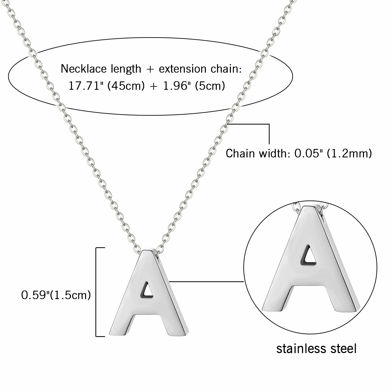 Women’s A-Z Alphabet Initial Necklace Polished Silver Tone Letter Pendant Gift