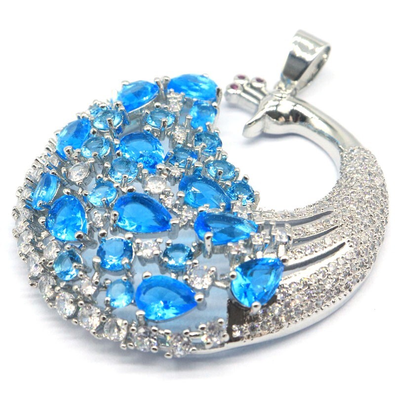 Multi Color Peacock Big Tourmaline Citrine Blue Topaz Kunzite CZ Silver Pendant