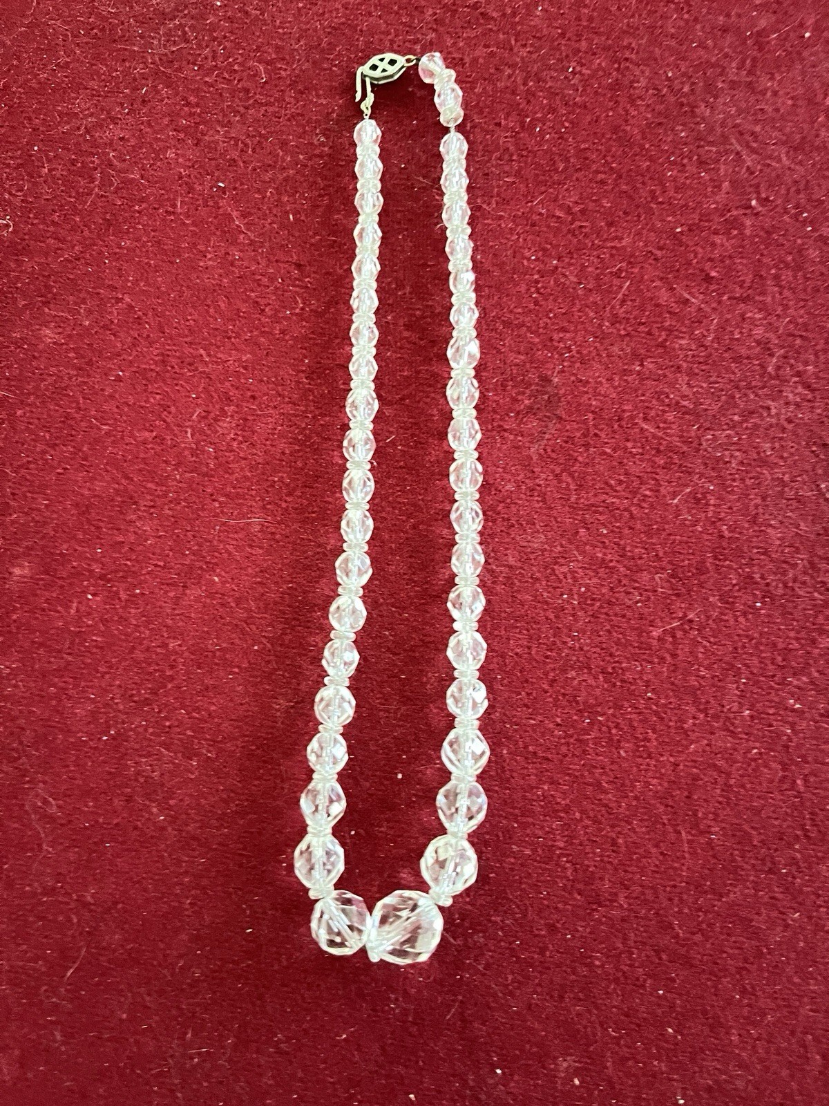Clear Crystal Beaded Necklace, Round White/Colorless Crystal Beads, Hook Clasp