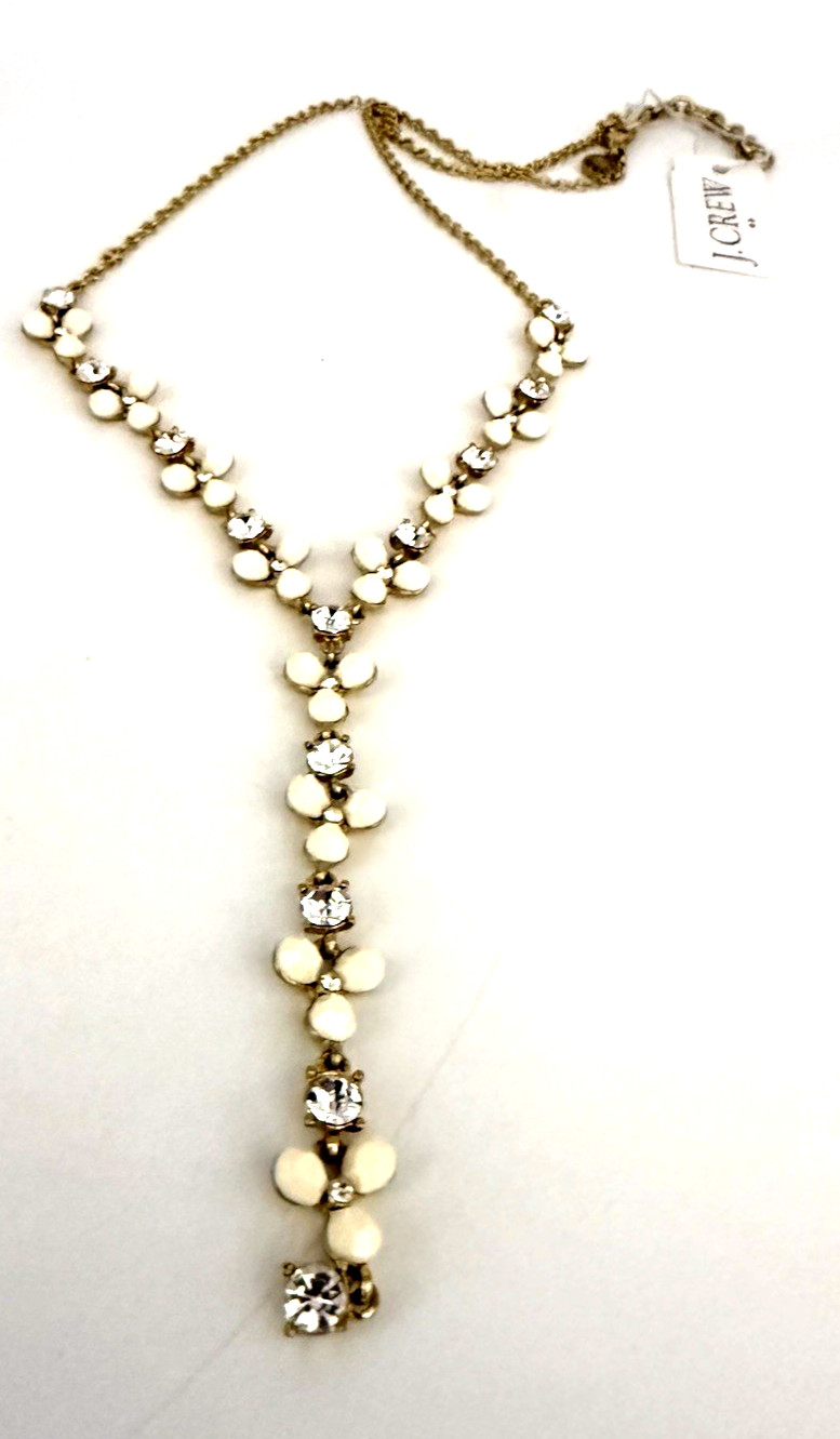 NWT J. Crew 25″ Crystal Clover Y Drop Necklace