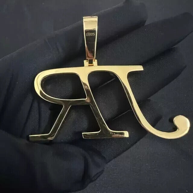 Round Simulated Diamond With Loop 1.5″ Alphabet Pendant 14K Yellow Gold Plated