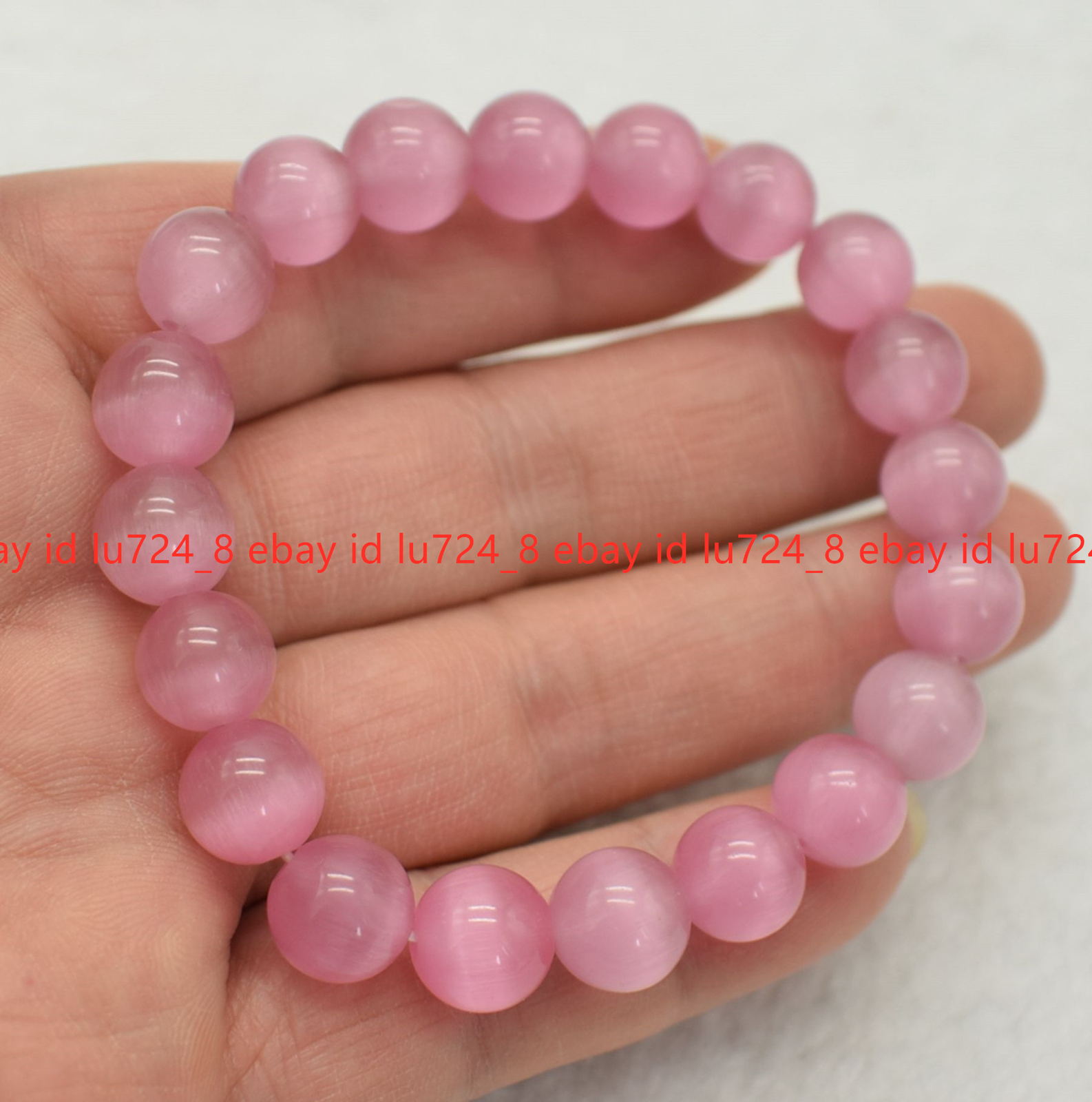 10mm Pink Opal Cat’s Eye Round Gemstone Beads Necklace Bracelet Earring Set 18″