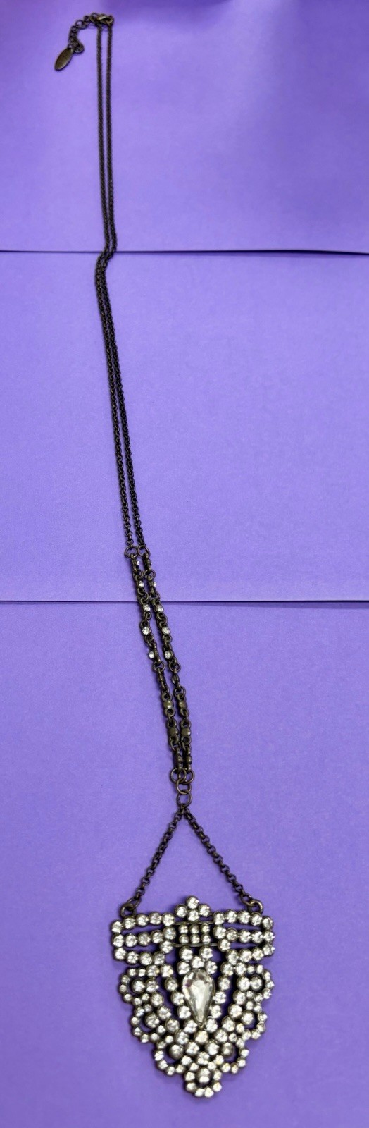 Plunder Crystal Pendant Necklace Teardrop Bronze Cable Chain Lobster (AW46)