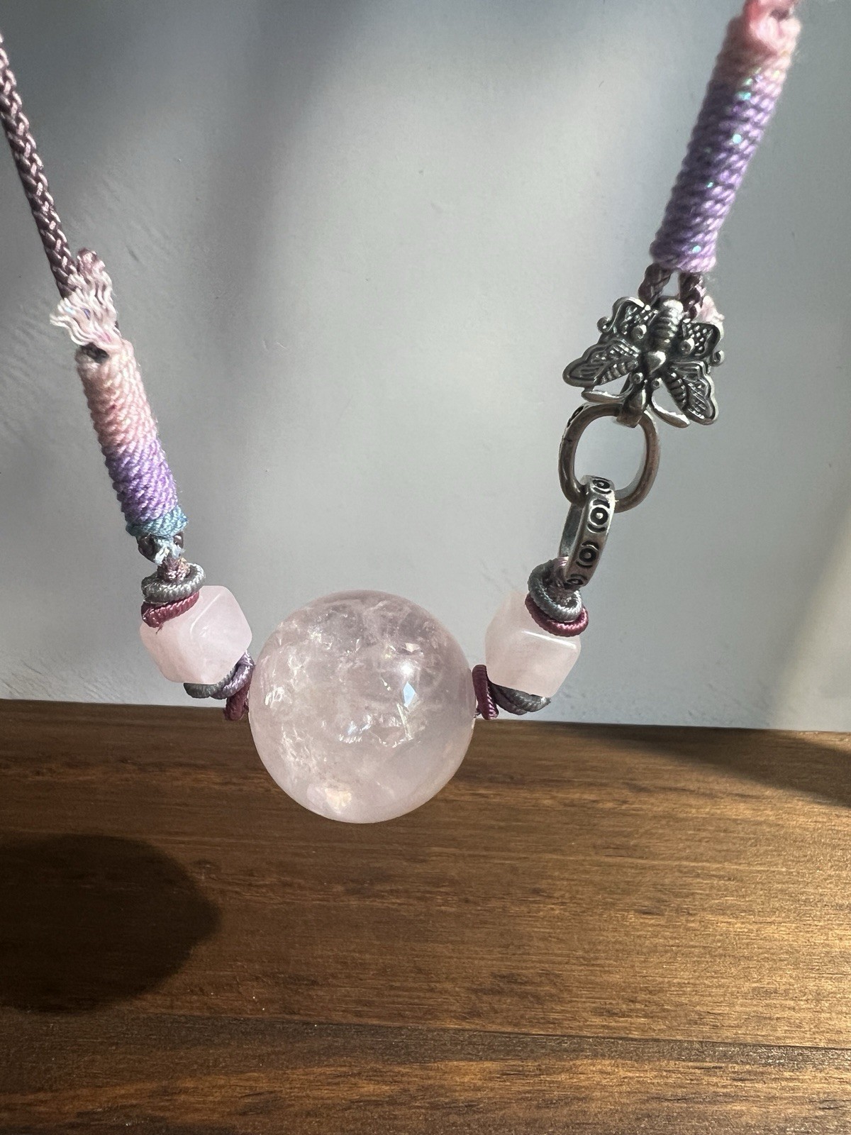 Natural pink crystal bead clavicle chain