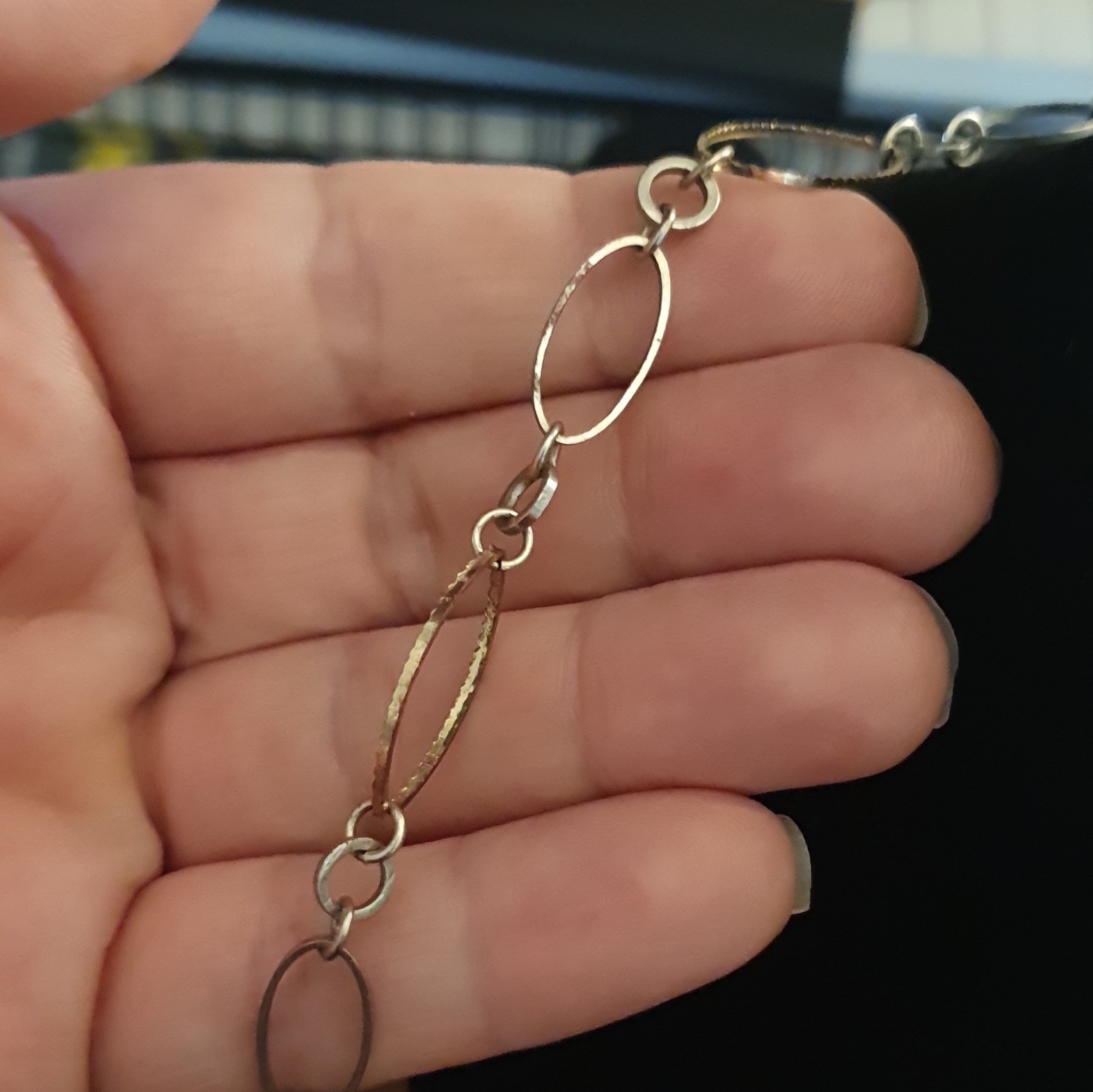 Two-Tone Silver/Gold Tone Metal Oval Link Chain Necklace, 18in Lobster, No Stone