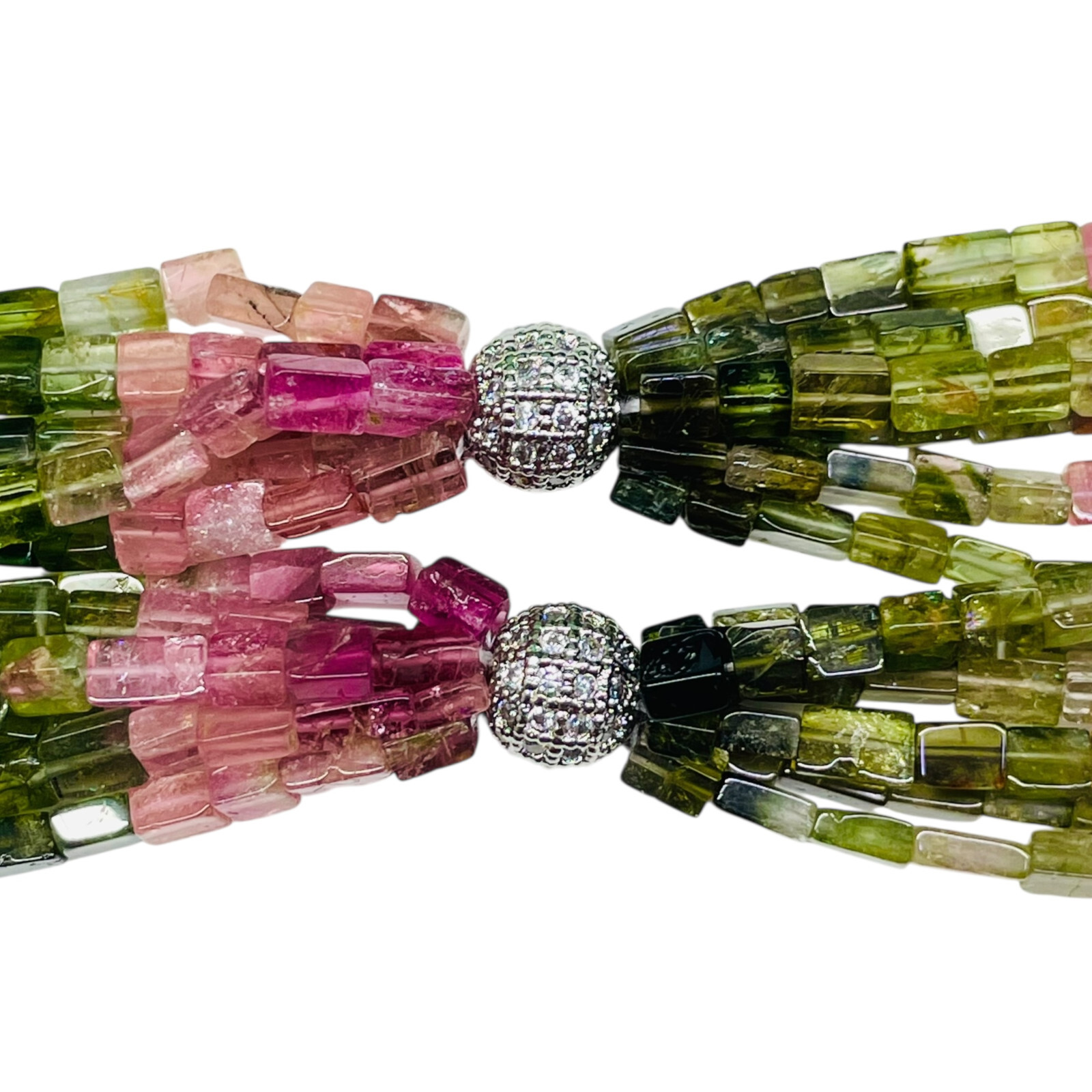 6 Strands Natural Tourmaline Octagon Beads Boutique Necklace 925 Silver Clasp