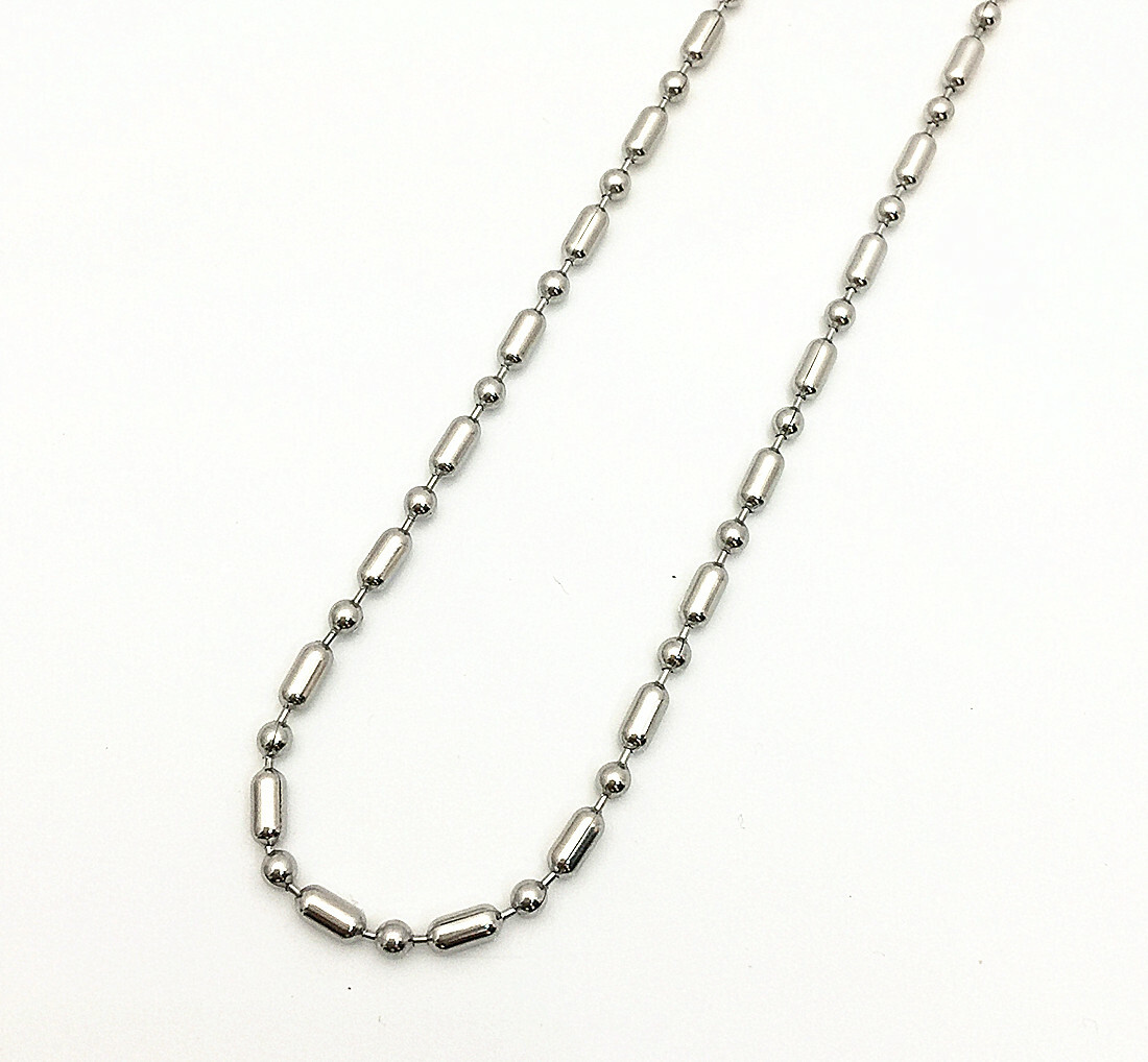 Silver Stainless Steel 2.4mm Ball Oval Beads Chain Necklace 20-32″