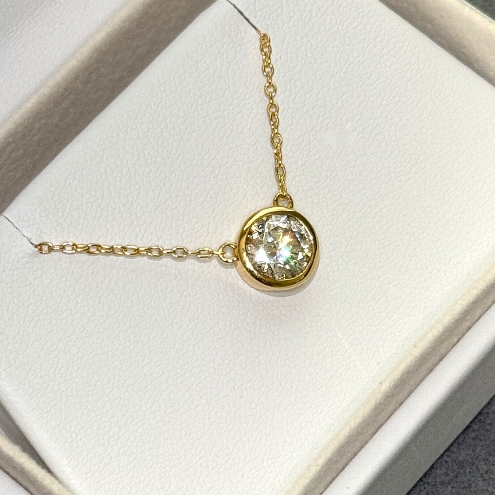 Bezel Set Moissanite Round Solitaire Necklace – 925 Silver or 14k Gold