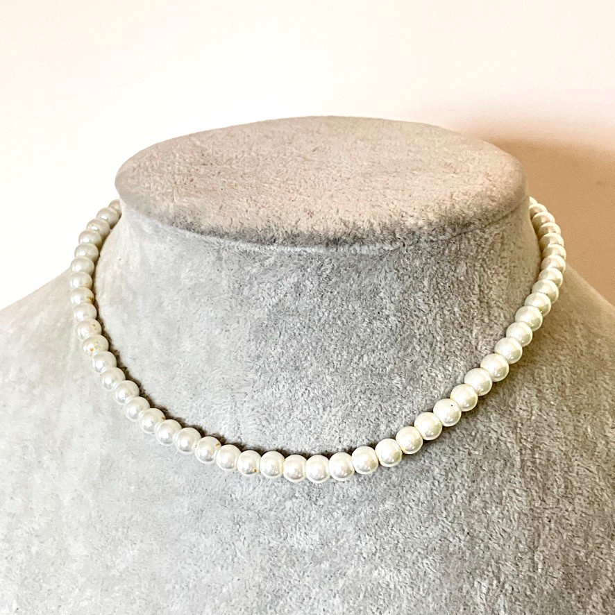 White Glass Faux pearl necklace 46cm vintage bridal flower girl bridesmaid