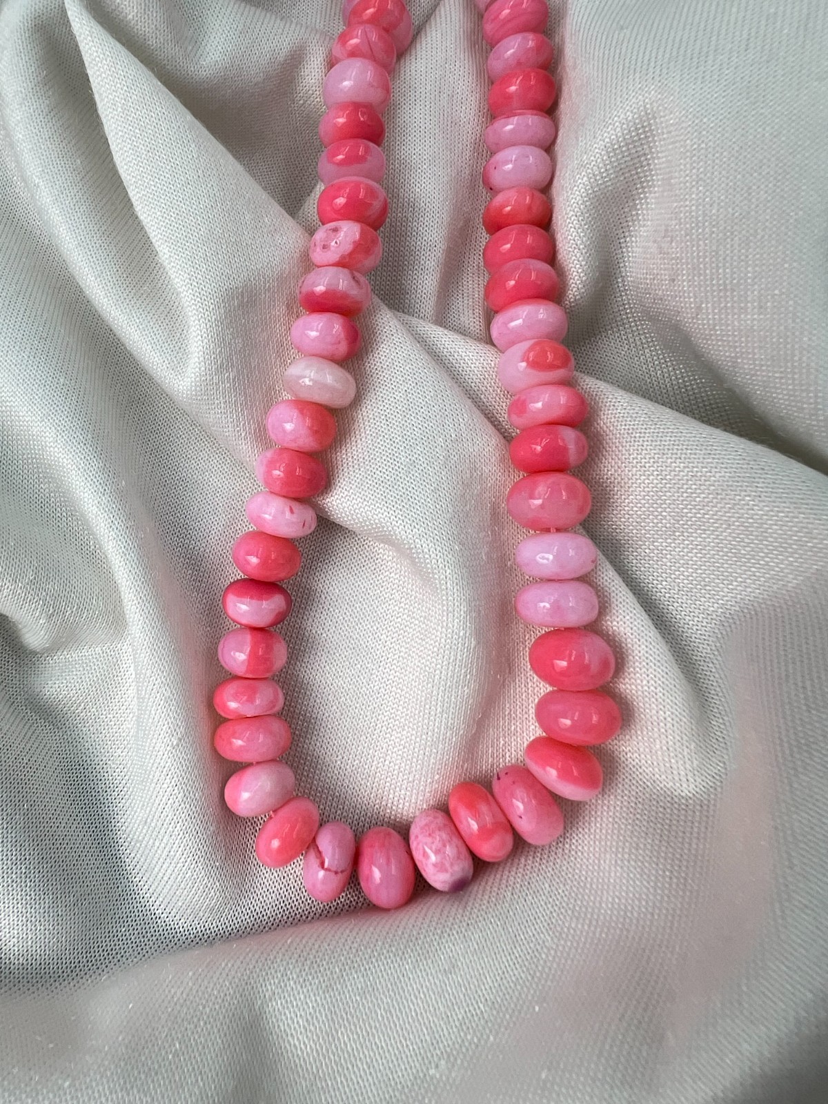 Natural Pink Opal Rondelle Beads Multi Shade Gemstone Strand 16” Necklace