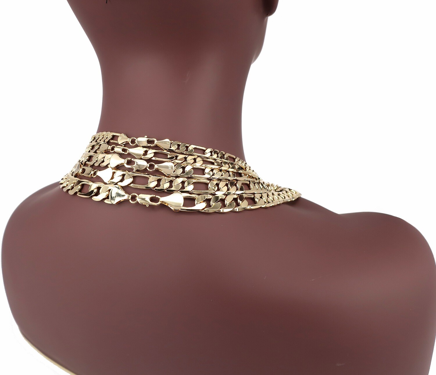 14k Italian Figaro Link Chain Necklace 7mm 8mm 9mm 10mm 12mm Gold Plated