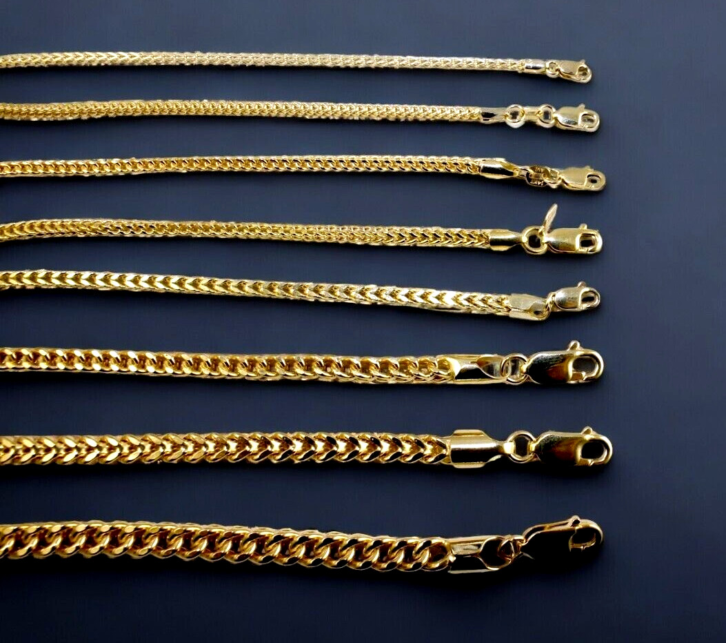 14K Yellow Gold Square Franco Box Necklace Bracelet Chain Real 1mm-8.5mm 7″-30″