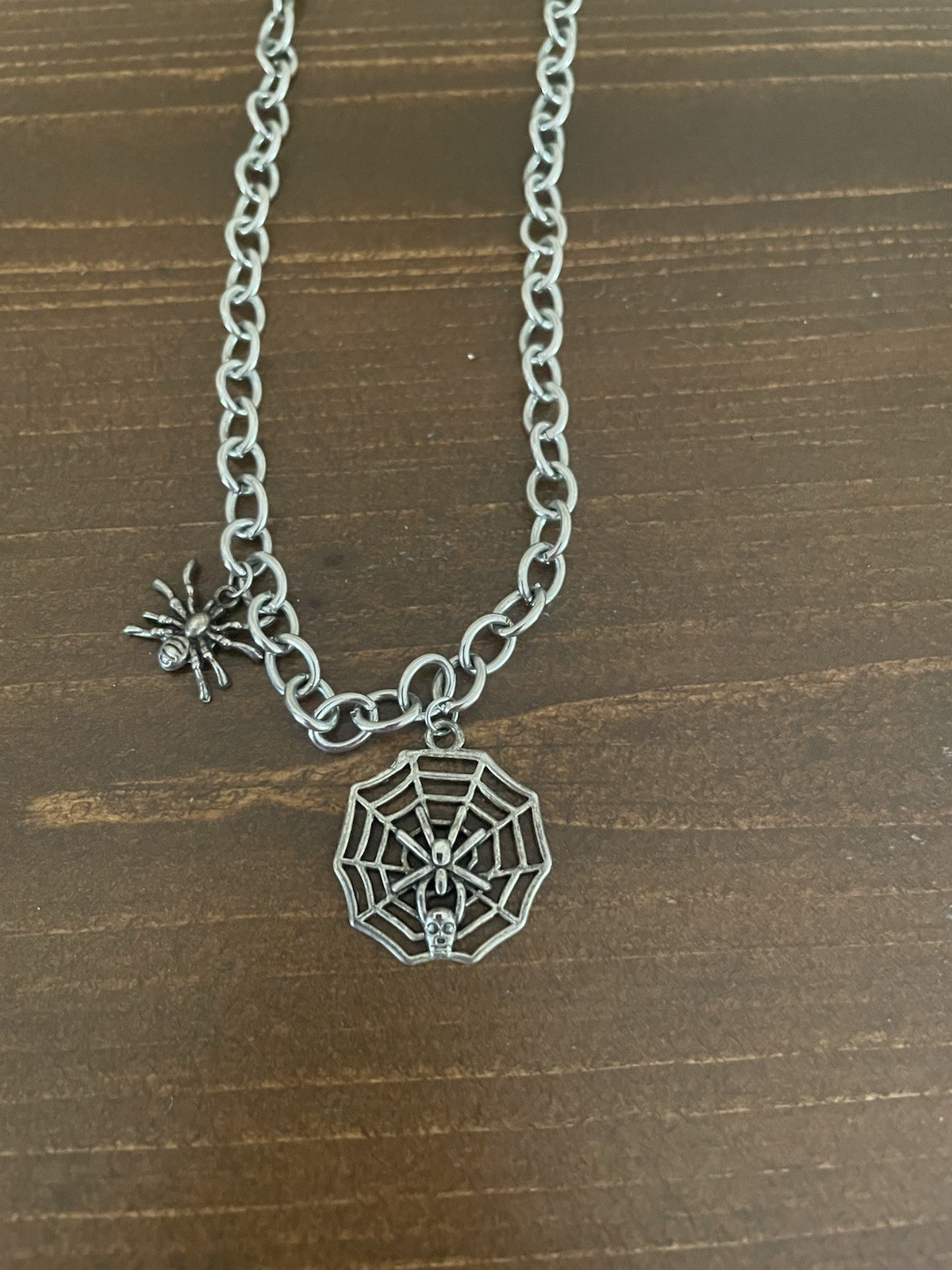 Spider and Web Charm Necklace Halloween or Anytime