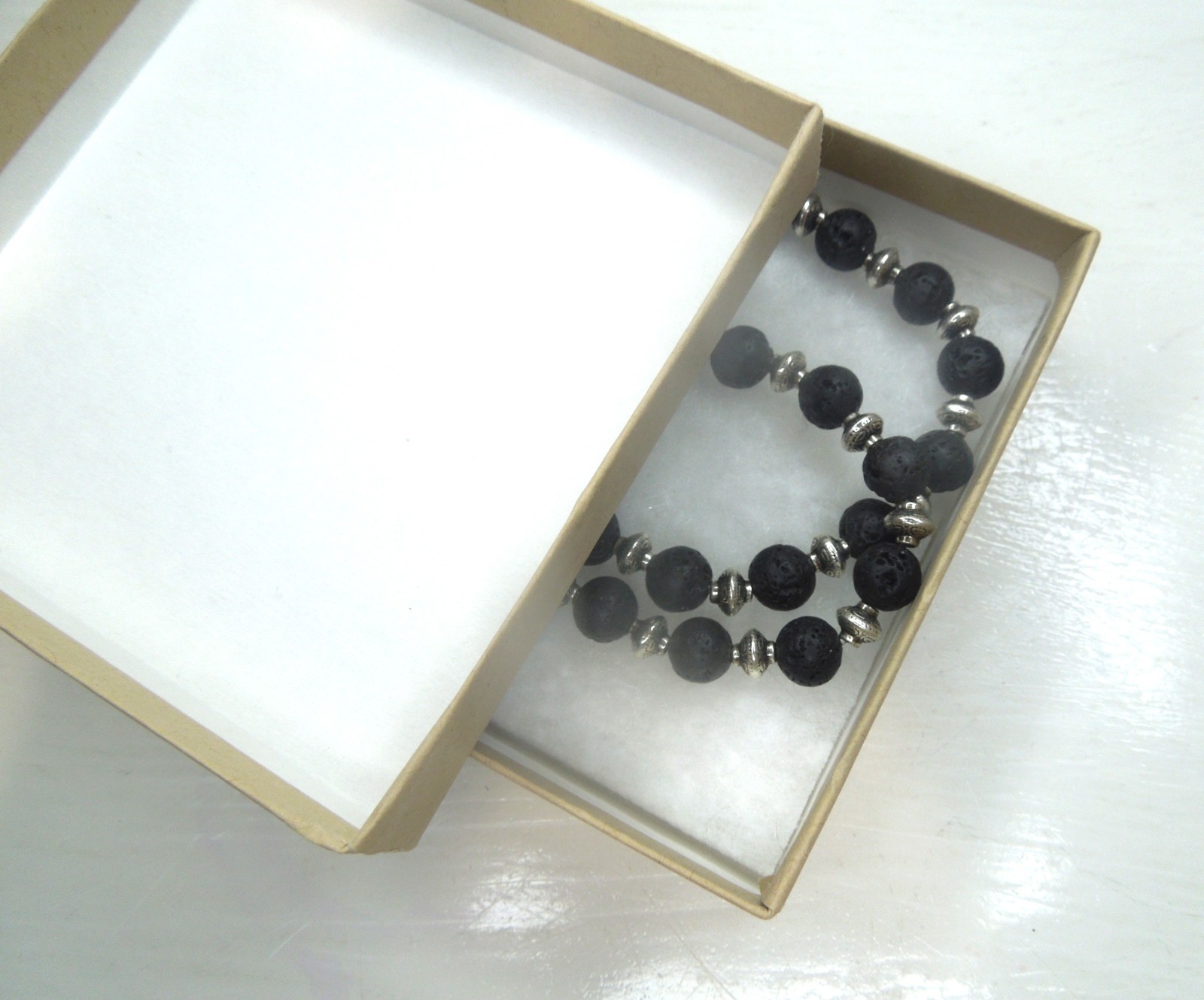 Lava Rock Bead Necklace Silver-finish Accent Handmade Stylish Choker