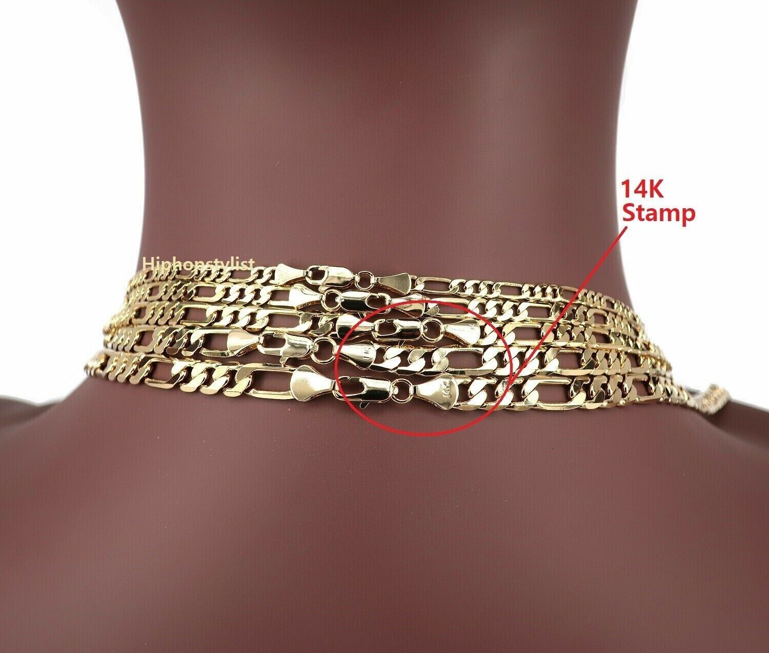 14k Italian Figaro Link Chain Necklace 3mm to 12mm Gold Plated 8″ 9″ 20″ 24″ 30″