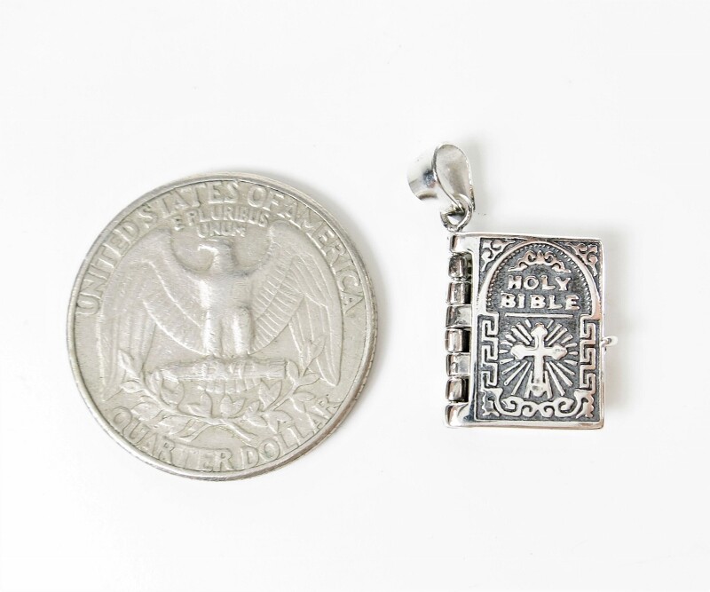 925 Sterling Silver Lord’s Prayer Holy Bible Open Pages Locket Charm Pendant