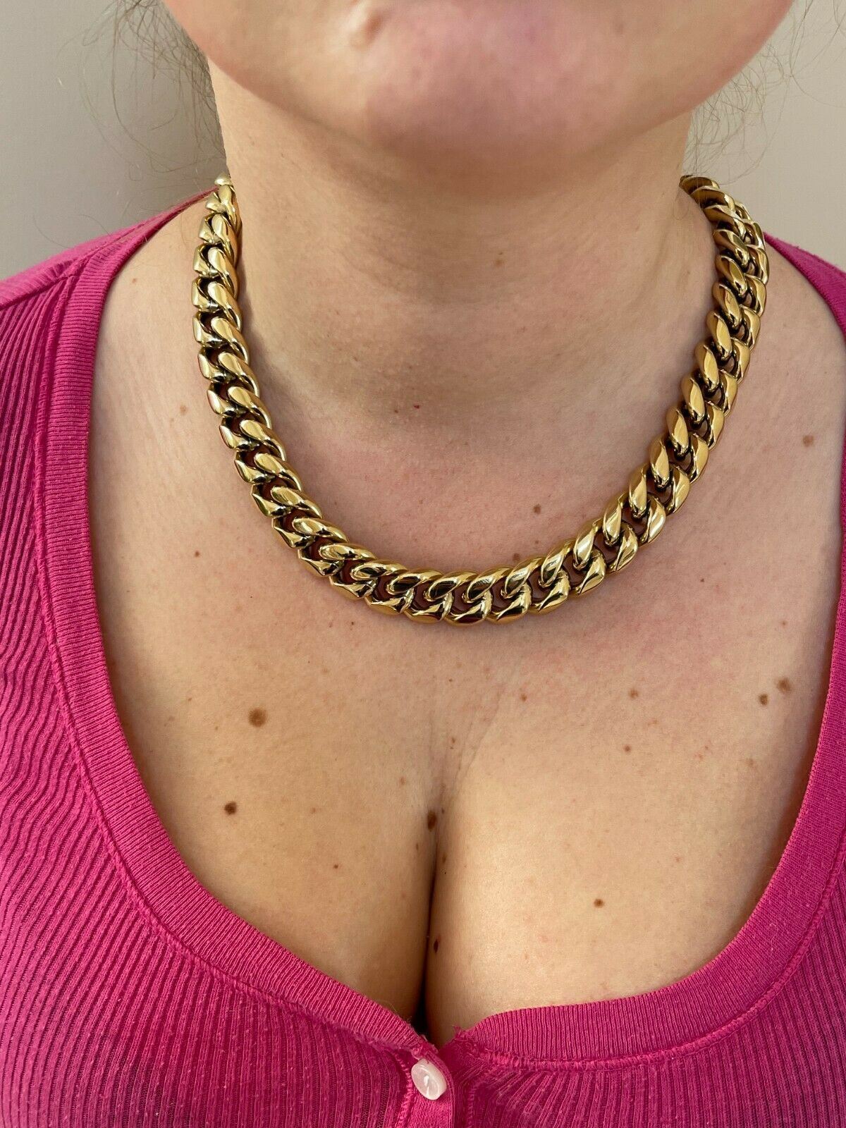 16mm Miami Cuban CHOKER Chain Solid 14k Gold Plated SS Necklace Unisex