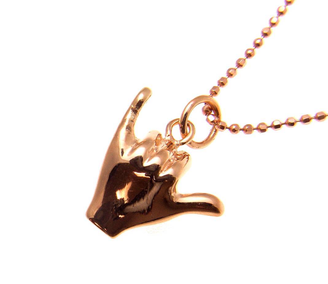 ROSE GOLD PLATED SILVER 925 HAWAIIAN “SHAKA” HANG LOOSE PENDANT 12MM-19MM