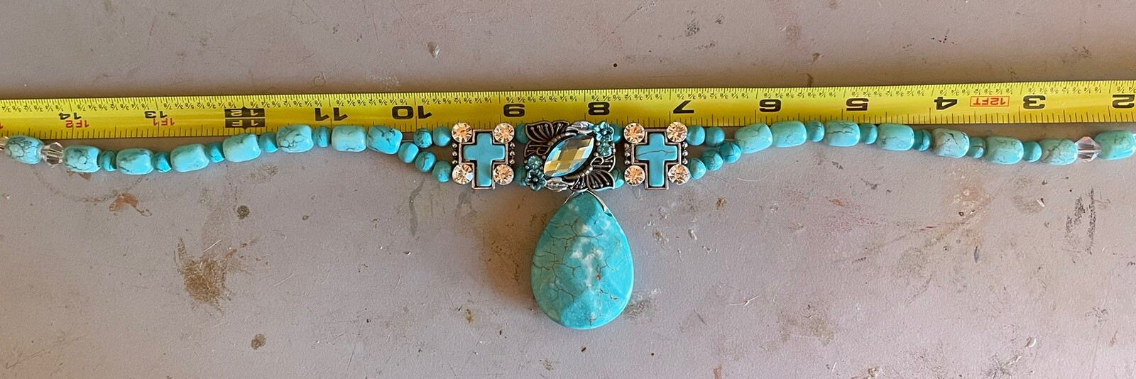 Floating Dyed Turquoise 30x40m Teardrop Pendant 16” Choker 2” Extender