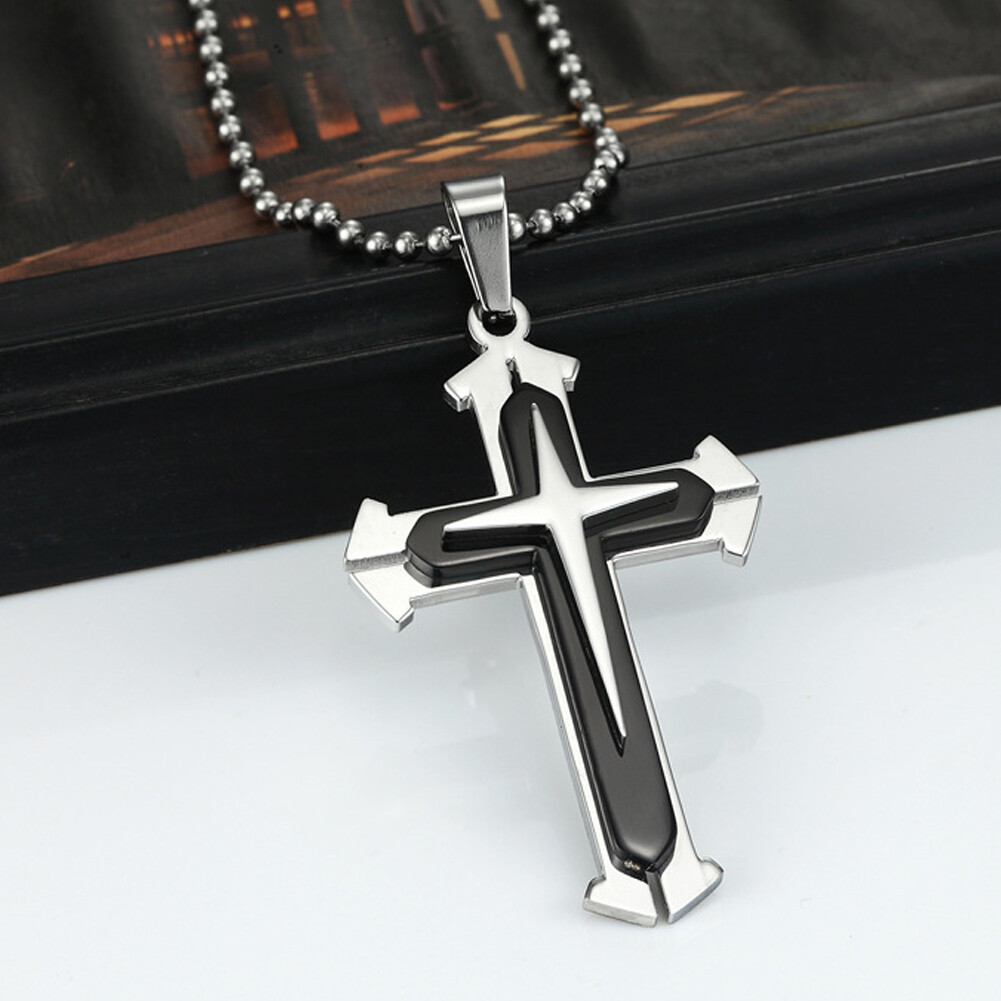 New Unisex’s Men’s Women Silver Blue Stainless Steel Cross Pendant Necklace Gift