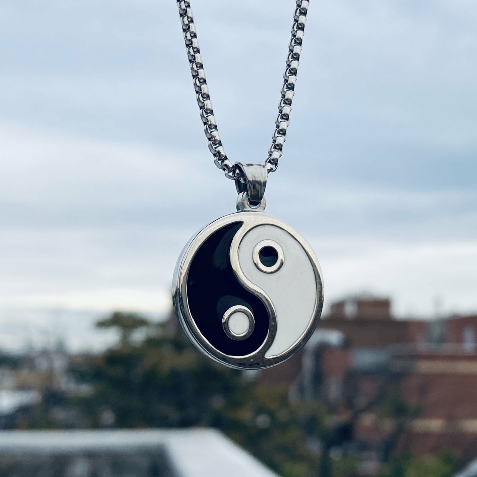 MENDEL Mens Stainless Steel Protection Amulet Ying Yin Yang Pendant Necklace Men