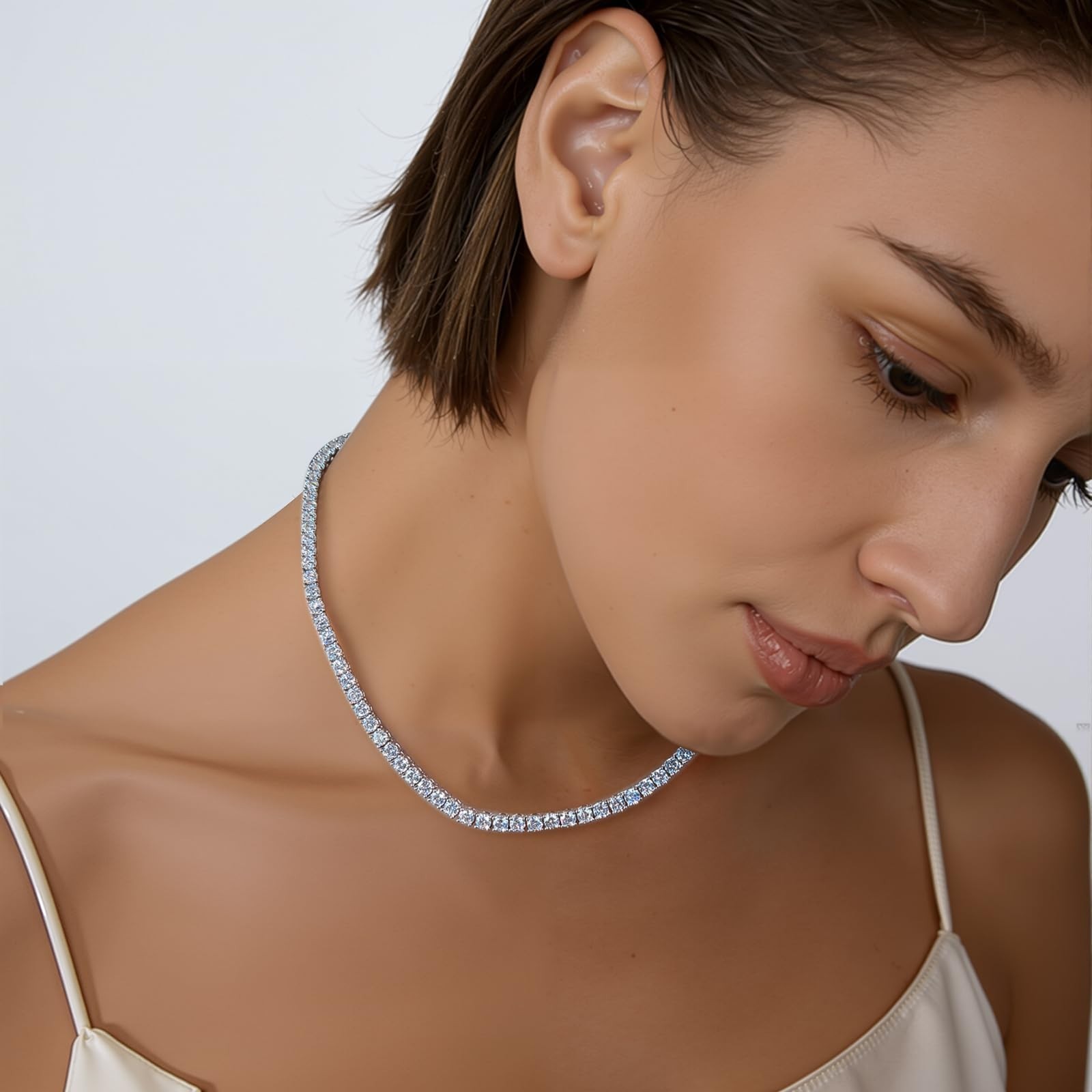 4.0mm CZ Tennis Necklace, 18K Gold Plated, Round Cubic Zirconia, Adjustable 16-2