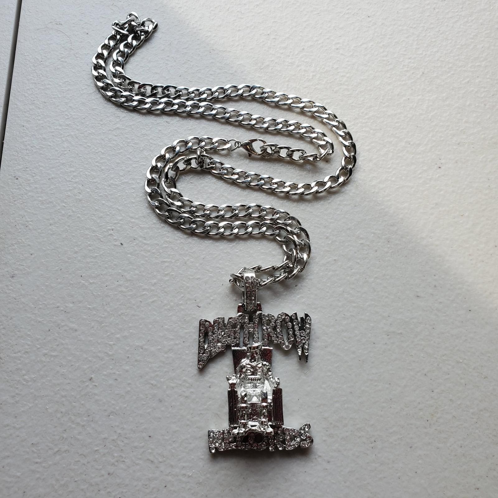 DEATH ROW Silver Color Cuban Link Chain Necklace with Pendant. US Seller