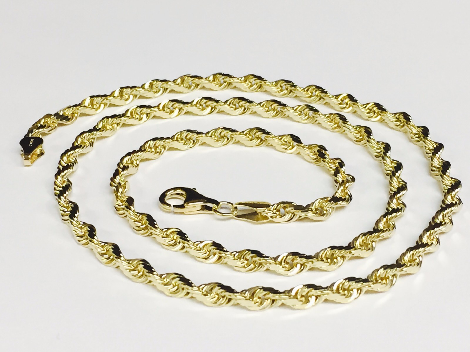 10k Yellow Gold 22″ Solid Diamond Cut Rope Chain Necklace 4 mm 19 Grams