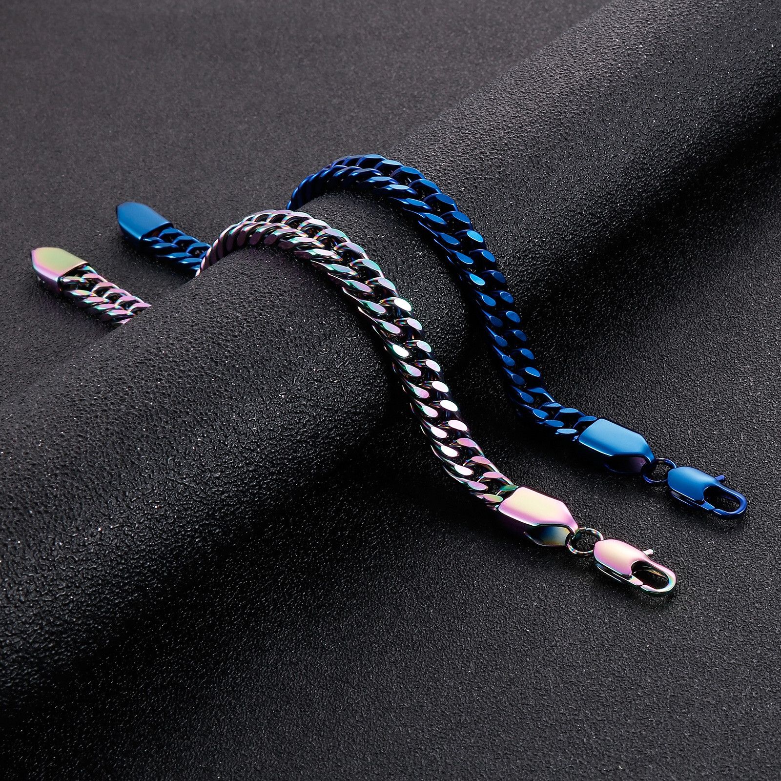 8mm 24” Blue Miami Curb Chain Necklace Stainless Steel Polished Jewelry Mens