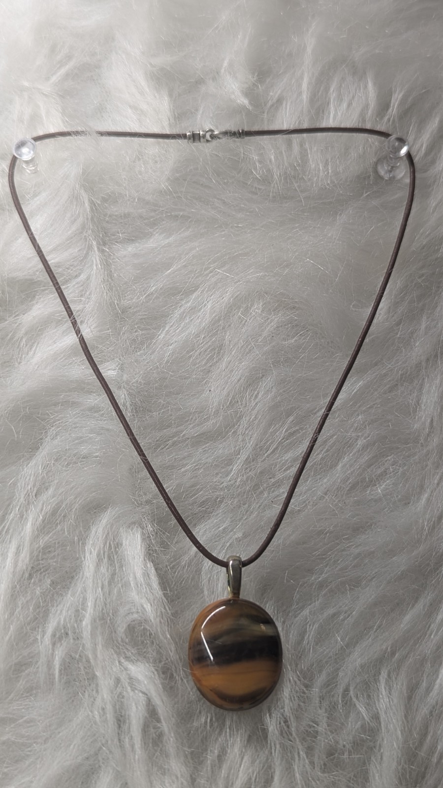 Agate Silver Cord Necklace Hook Latch 16″ Beautiful Stone With Real Silver Catch