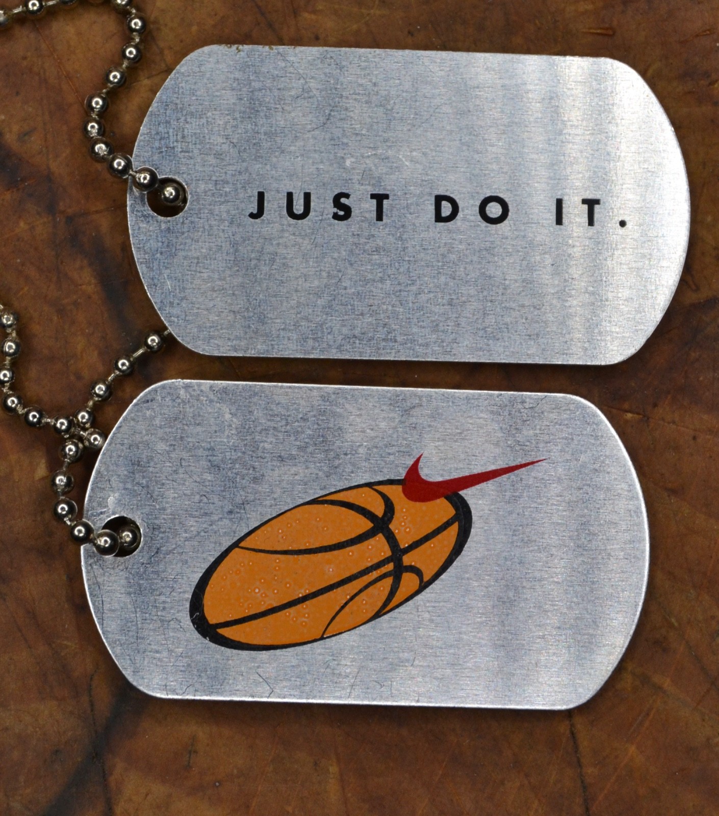 Rare Nike Just Do it Basketball swoosh Dog Tag Pendant Metal Chain Necklace #1